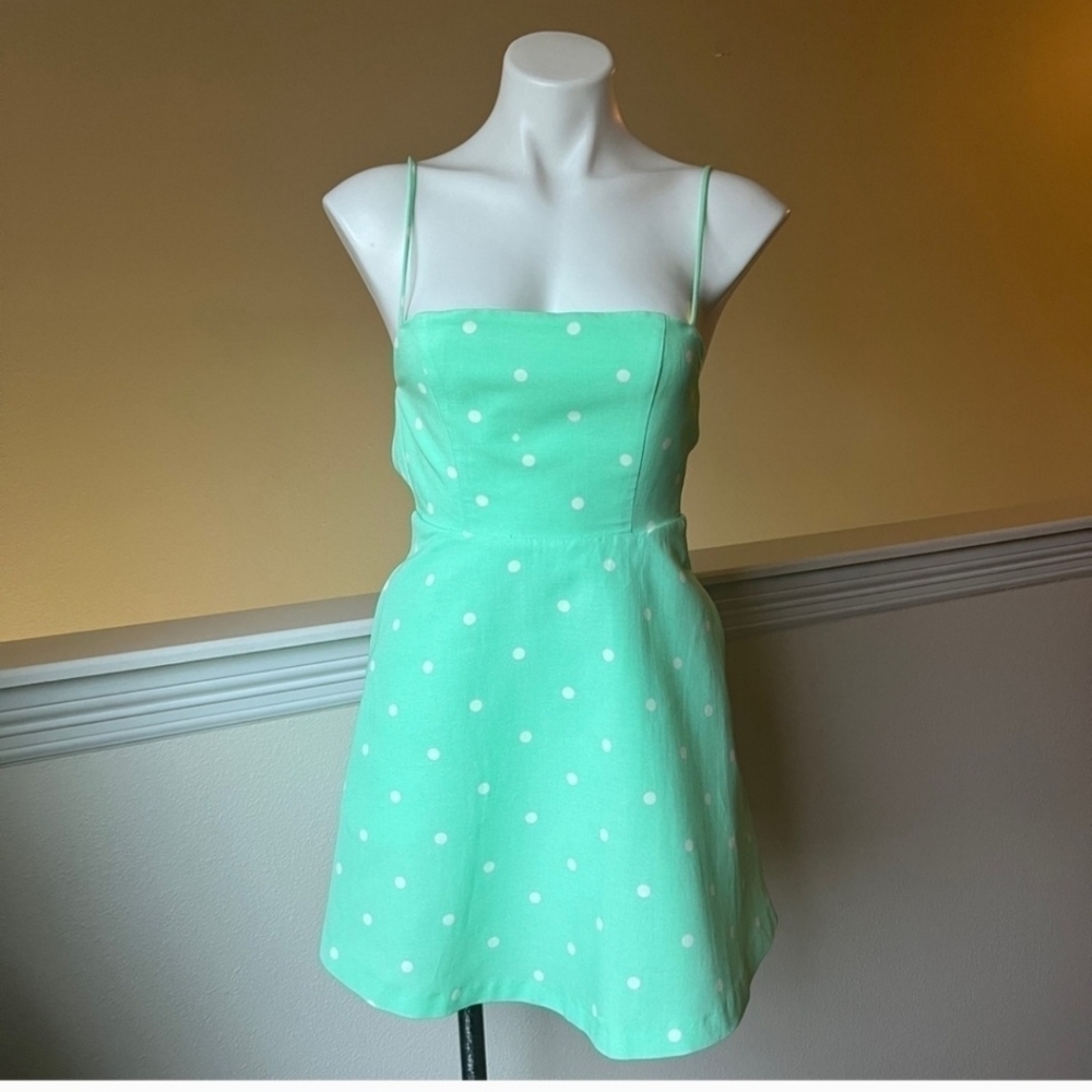 ZARA NEW WOMAN SS22 POLKA DOT LINEN BLEND DRESS REF. GREEN  4661/371